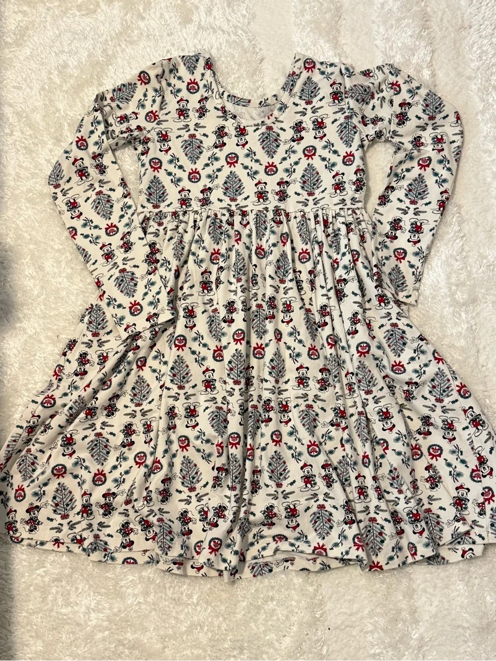 Hanna Andersson Long-Sleeve Holiday Disney Character Dress w/ Red & Blue Accent